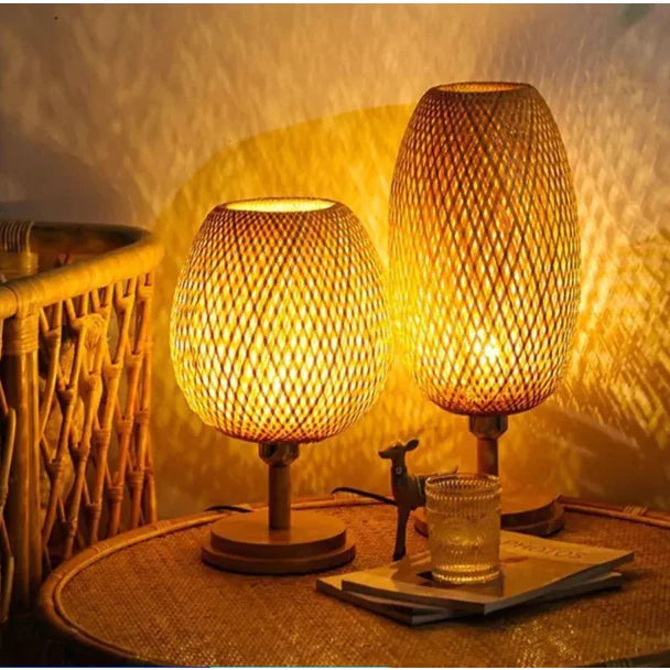 Abajur de Mesa Vintage em Bambu Japonês
