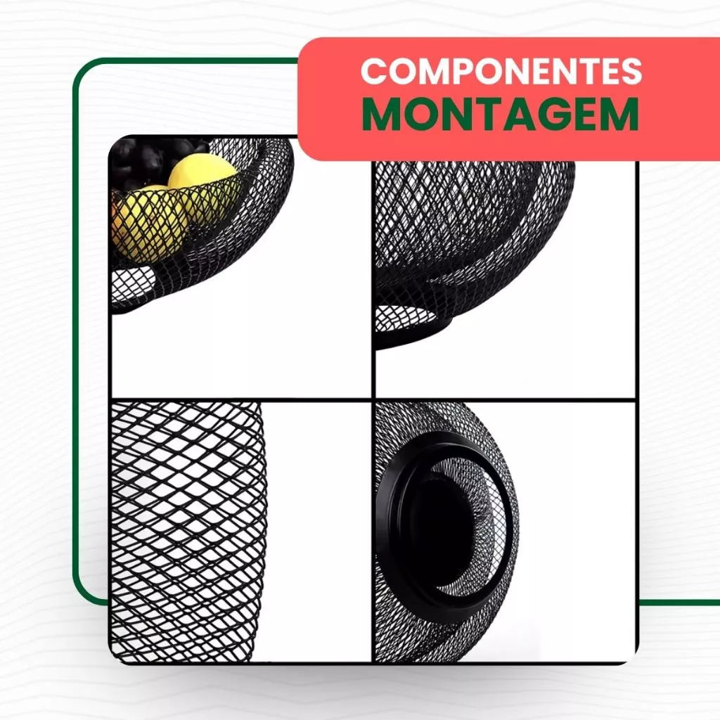 Fruteira De Mesa Aramado Preto Cesto De Frutas Minimalista