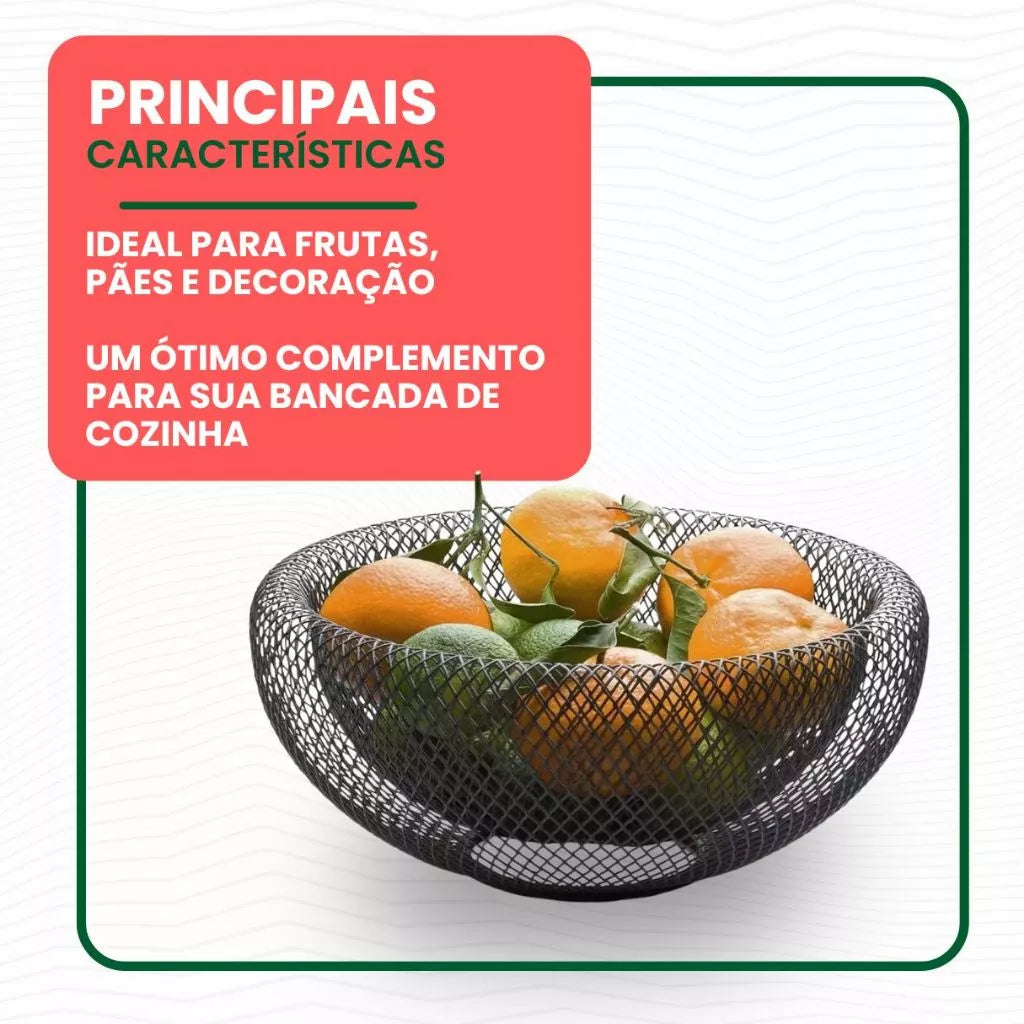 Fruteira De Mesa Aramado Preto Cesto De Frutas Minimalista