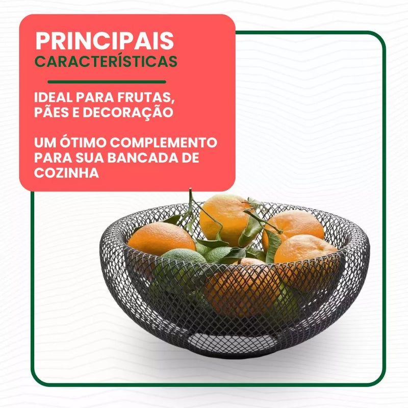 Fruteira De Mesa Aramado Preto Cesto De Frutas Minimalista