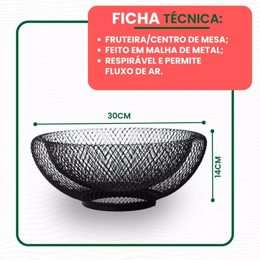 Fruteira De Mesa Aramado Preto Cesto De Frutas Minimalista