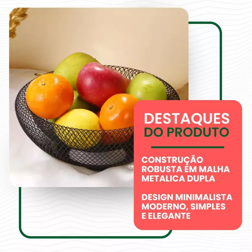 Fruteira De Mesa Aramado Preto Cesto De Frutas Minimalista