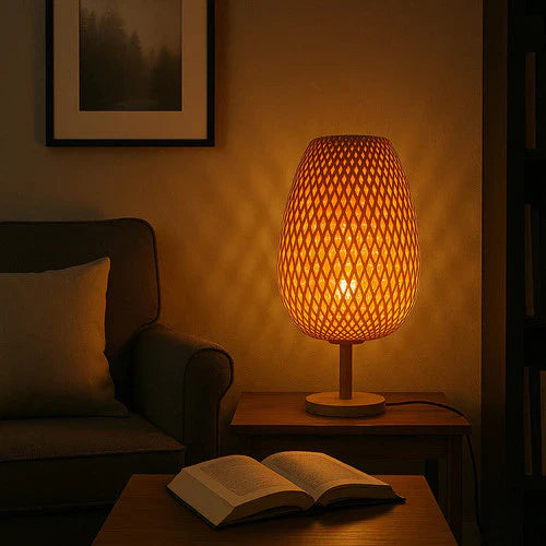 Abajur de Mesa Vintage em Bambu Japonês