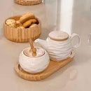 Porta Mantimentos de Cerâmica com Suporte Bambu - (Kit)