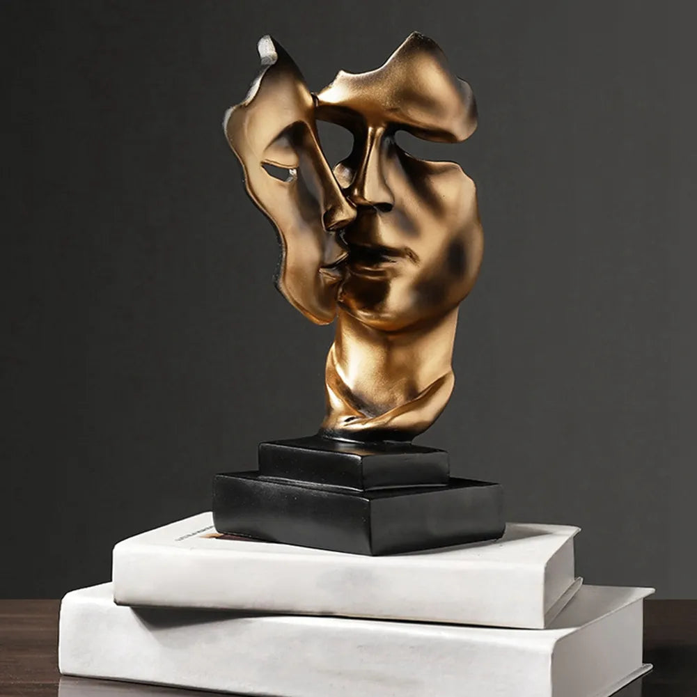 Escultura Faces Namorados Gold